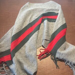 Gray poncho with Red and Green Stripes